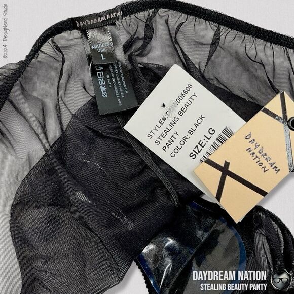 DAYDREAM NATION STEALING BEAUTY PANTY IN SHEER BLACK MESH SIZE LARGE RUCHED BACK - Picture 9 of 13